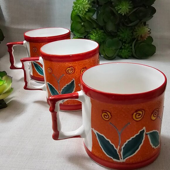 Set 3 - Clay Craft Pastels Floral bone china Espresso Tea Cup Small Orange Mug E - Picture 4 of 8